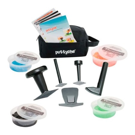 Fabrication Enterprises Puttycise TheraPutty Set, 5 Tools, 4 x 6 oz. Putties, Hard (Red, Green, Blue, Black) 341412